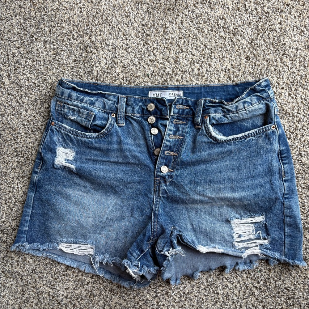 YMI Women's Button-Fly Jean Shorts - Blue